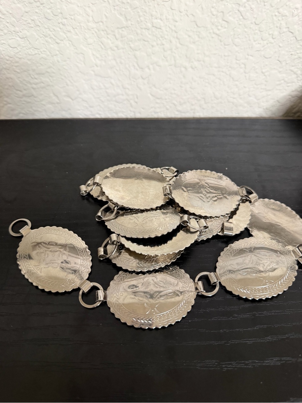 Silver-Tone Engraved Concho Belt